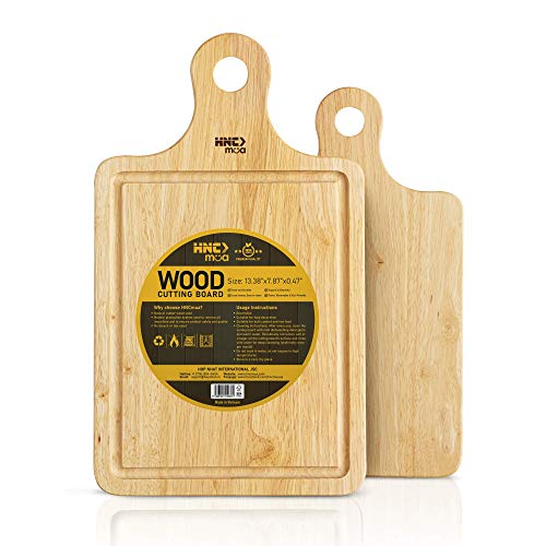 Wood Cutting Board - Reversible and Multipurpose Rubber Wood Chopping Board - Cut, Chop Meat, Vegetables - Cheese Board, Charcuterie Tray - With Handle - Deep Juice Groove (13.38x7.87x0.47inch)