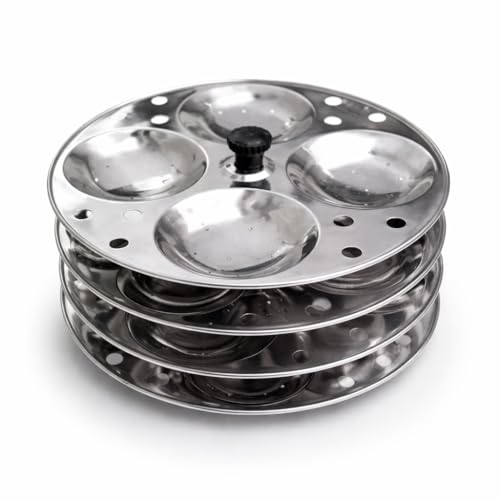 Grip and Serve Stainless Steel Idli Stand, 4 Tier, Makes 16 Idlis, Dust Resistant, Ergonomic Plates, Food Grade