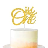 1st Birthday Cake Decoration,Gold One Cake Topper for First Birthday Cake Decoration (Crown Theme)