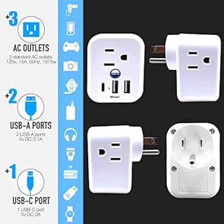 Cruise Approved Power Strip Non Surge Protector for Cruise Ship Multi Plug, 6 Outlets, 2 USB-A, 1 USB-C, & 3 AC Outlet for Carnival, Celebrity, Princess, Norwegian & Major Lines in 2026 & 2027