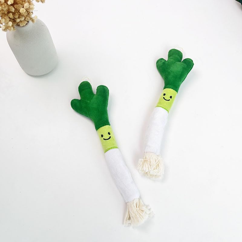 DAFORERAL 2PCS Cartoon Catnip Cat Toy – Green Onion Shape Interactive Plush Pet Toy for Teething, Chewing & Mental Stimulation with Built-in Bell