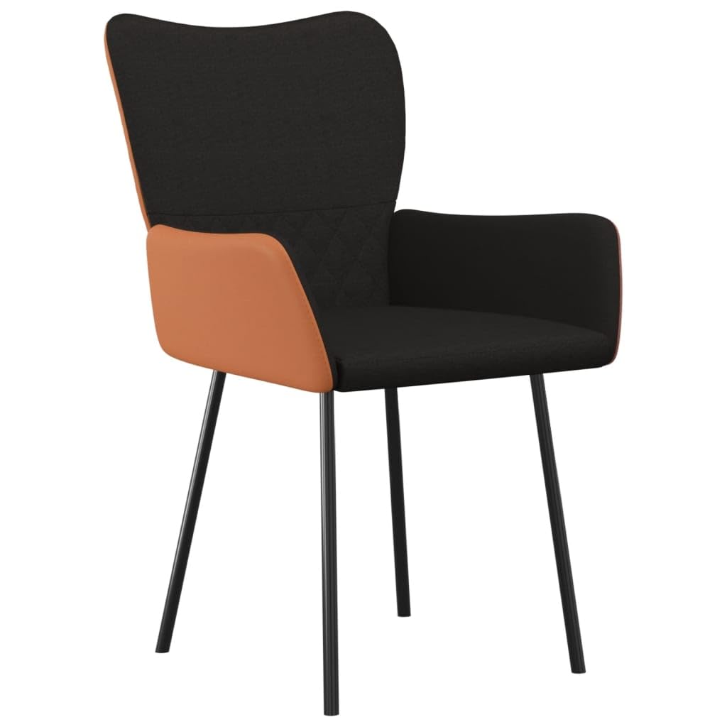 Juego de 2 sillas de comedor con reposabrazos, tapizadas de tela y piel sintética, sillas de cocina con estructura de metal para comedor y salón, color negro y marrón