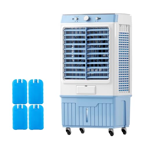 WAMJ AQDY Climatizador Evaporativo, Climatizador con 4 Paquetes de Hielo, Ventilador con Tanque de Agua de 45 L/12 GAL, 3 Velocidades, Oscilación de 90°, para Fábricas, Oficinas en Casa (Azul)