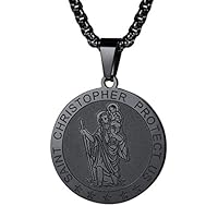 FaithHeart Saint Christophorus Amulett für Herren Damen, Kette mit Schwarzer Runder Anhänger, Amulett in Auto, Bestes Geschenk für Fahrer Reisende