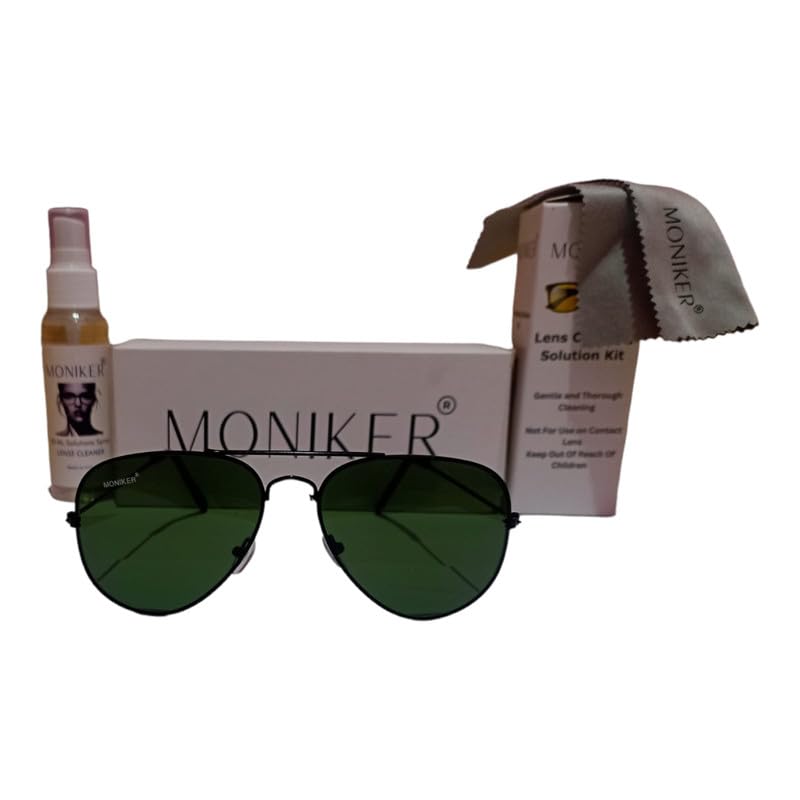 Image of MONIKER Premium Unisex Aviator Sunglass Metal Frame and Green Lens, Free size, with UV400 Protection