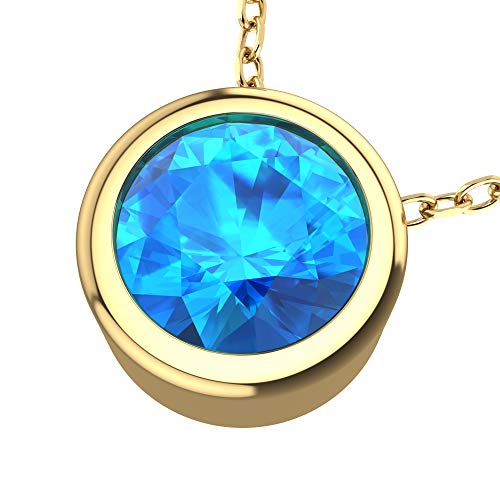 Belinda Jewelz Womens 14K Yellow Gold Swiss Blue Topaz Gemstone Pendant Necklace 7 mm Round 1.48 Ct. Solitaire 18" Chain Jewelry Gift for Wedding Christmas - Image 3