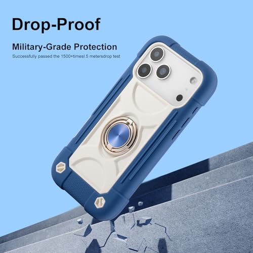 Image of MARKILL Compatible with iPhone with Built-in 360Rotating Ring Stand, Military Grade Drop Protection Full Body Rugged Heavy Duty Case Durable Cover (Blue, iPhone 17 Pro)