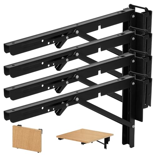 14 Inch E Track Shelf Bracket Folding Shelf Brackets 14 Inch for Etrack Workbench Shelves 4 Pack Heavy Duty Collapsible Shelf Bracke for Enclosed Trailer Cargo Truck Warehouse