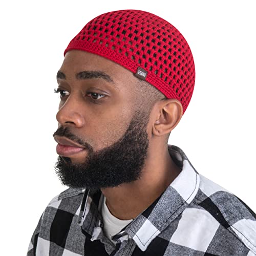 Candid Signature Apparel - Handgefertigte Skullcap Beanie mit Premium offenem Strick, weiche und atmungsaktive Bambus-Baumwolle für den täglichen Gebrauch., rot, Einheitsgröße