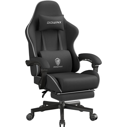 Dowinx Gaming Chair Fabric Big and Tall with Pocket Spring Cushion, Massage Game Chair Cloth with Headrest, Ergonomic Computer Chair with Footrest 350LBS, Black