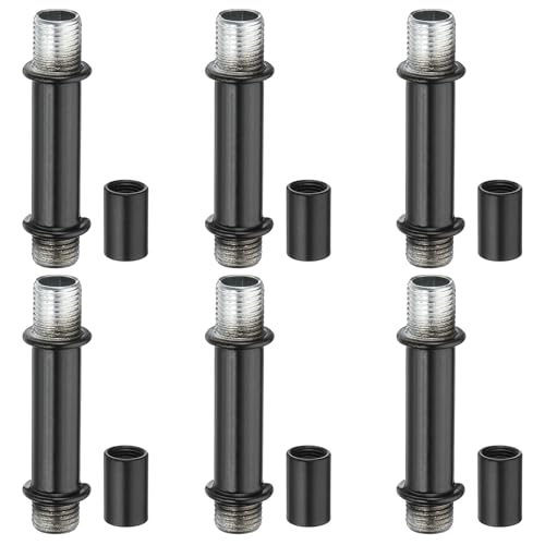 Image of PATIKIL Straight Pipe Lamp Stems Rod Kit, 6 Set M10 Carbon Steel 50mm(1.97 inch) Long Double End Thread Rod with Coupling Nuts Sleeve Connector for Table Lamps Chandeliers, Black