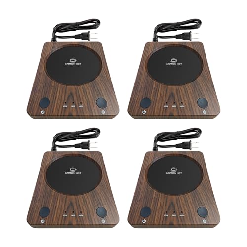 SEALON SLM02 Electric Coffee Mug Warmer (Wood, 4-Pack) - 3-Temperature Desk Cup Warmer with Auto Shut-Off (4 Hours) for Heating Coffee, Tea, Milk & Beverages SLM02 4 Pack