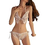 Generico Intimo Completo Donna Nachthemd Damen Schmetterling Set Unterwäsche Set BH und String mit Öffnung Sexy Dessous Ouvert Set für Frauen Reizwäsche Reizwäsche für Sex Sexy Lingerie Set