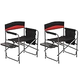 JOVNO Beach Chairs Portable Chair Camp Chair Oversize Padded Seat with Side Table & Pockets Heavy Duty Lawn Chairs Folding Camping Chair for Outdoor, Camping, Picnic, Supports to 300 lbs (2PCS)