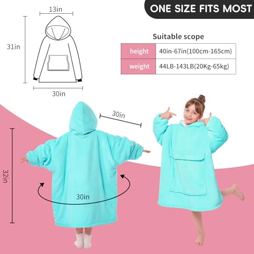 yescool Wearable Blanket Kids Hoodie, Birthday Teen Girls Gifts for 8-15 Year Old Kids Oversized Sweatshirt Sherpa Flannel Cozy Hooded Blanket with Pocket for Children, Youth Teens, One Size, Teal