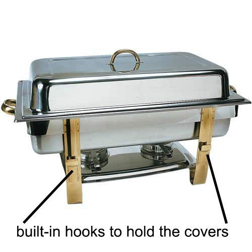 Tiger Chef 3-Pack 8 Quart Full Size Buffet Chafing Dish Set with Gold Accents and Gel Fuel Cans - Thumbnail 3