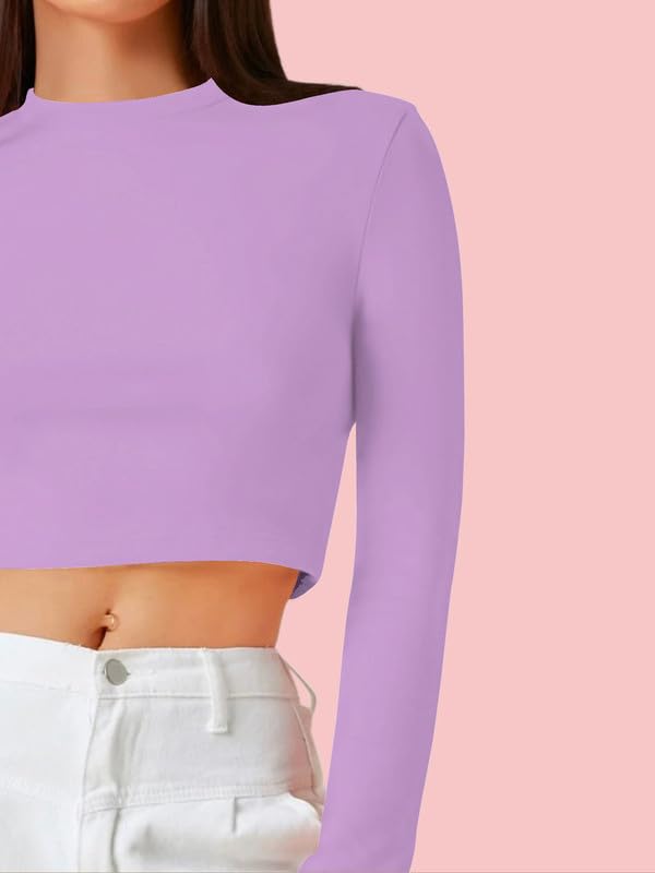Image of Dream Beauty Fashion Women's Casual Round Neck Long Sleeves Stylish Crop Top - 17 inch Inches (Tee-Tally 02)