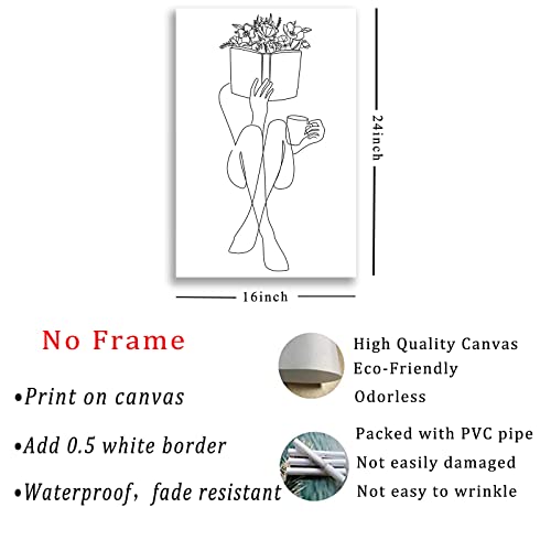 Woman Silhouette Line Art Abstract Line Women Black And White Line Posters Minimalist Silhouette Wall Art Flower Minimalist Painting Simple Aesthetic Wall Prints Bathroom Decor 16X24Inch No Frame #TOP2