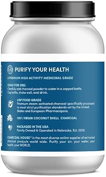 Charcoal House Detox and Cleanse USP Medical Grade Coconut Shell Activated Charcoal Powder - with High Adsorptive & Fast Acting Capacity - Powdered, Edible - 24 oz