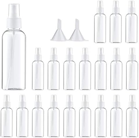 Woaiwo-q Spray Bottle,Fine Mist Mini Clear 80ml/2.7oz Spray Bottles,Small Reusable Empty Plastic Bottles with Atomizer Pumps (20 pack,2 Funnels included)