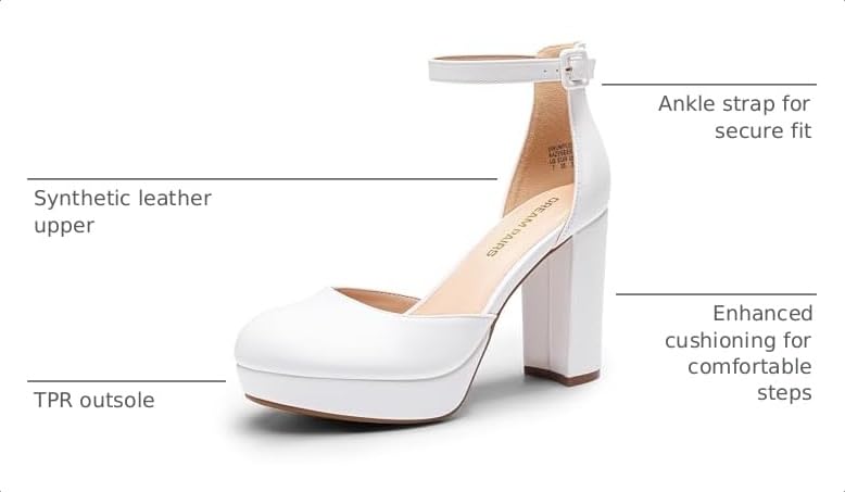 Image of DREAM PAIRS Women's Platform Chunky Closed High Heels | Comfortable 0.79 inch Platform and 3.94 inch Closed Toe Heel Block Ankle Strap Dress Bridal Party Wedding Shoes