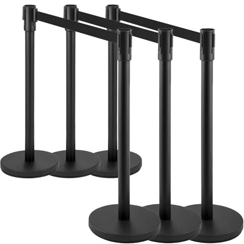 Image of 6 PCs Stanchions with Retractable Belts - Heavy Duty Crowd Control Barriers with Weighted Rubber Base, 6.5FT Retractable Belt Stanchions for Crowd Control Barriers