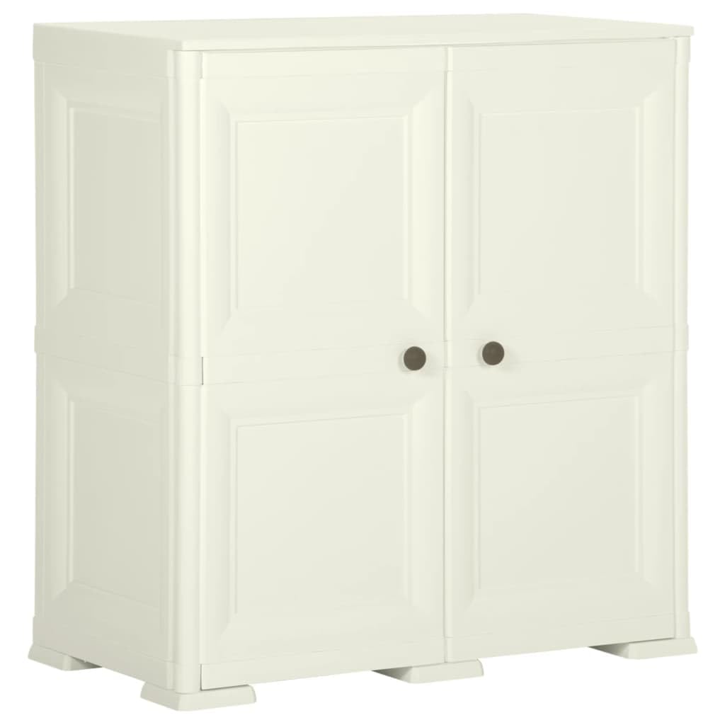 Kunststoffschrank 79x43x85,5 cm Aufbewahrungsschrank mit 2 Türen Holzoptik Vanille Mehrzweckschrank für Haushalt Büro und Abstellraum Belastbarkeit 30kg pro Boden