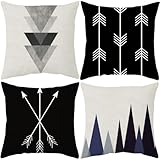 IcosaMro Throw Pillow Covers Navy Black and White Pillow Cases Set of 4 Arrow Mountain 18x18 Decorative Square Zippered Cotton Linen Cushion Cover Room Sofa Decor