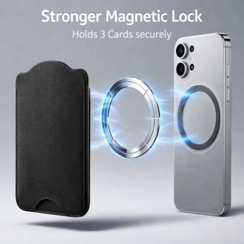Mizi Magnetic Wallet Compatible with Mag-Safe, for Samsung Galaxy S25/S24/S23 Series & iPhone 16/To/12 Series, Slim Minimalist Leather Phone Wallet Card Holder, RFID Blocking, Fits 3 Cards – Black - Image 2