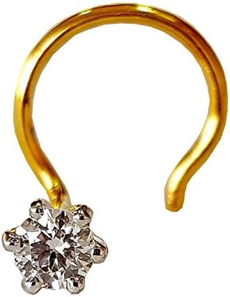 Diwani 14k Gold GII Certified 2.5mm Natural Si Diamond Solitaire Engagement Wedding Nose Piercing Ring Stud Pin (0.070 Cents, G-H Color) 20 Gauge thick 5.0mm Length Spiral Wire Post