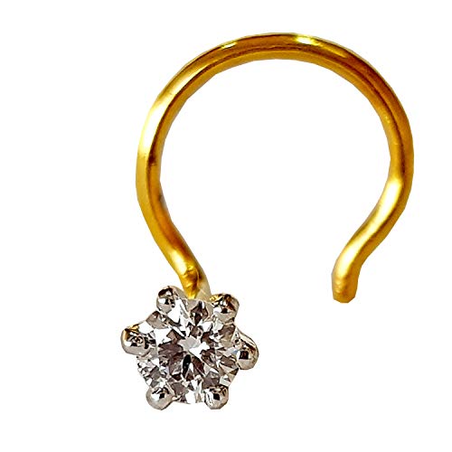Diwani 14K Gold Gii Certified 2.5Mm Natural Si Diamond Solitaire Engagement Wedding Nose Piercing Ring Stud Pin (0.070 Cents, G-H Color) 20 Gauge Thick 5.0Mm Length Spiral Wire Post #TOP6