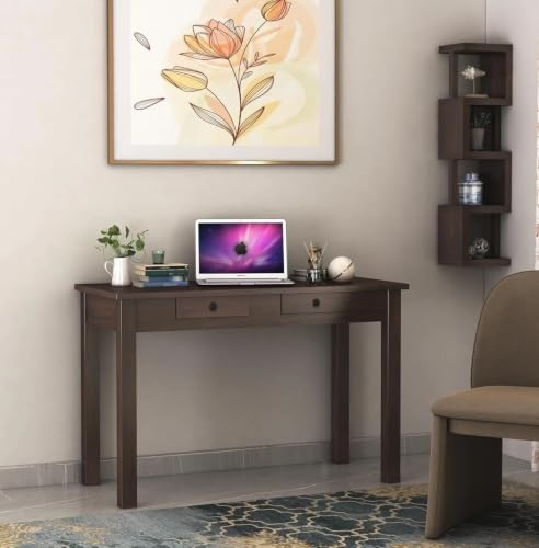 Image of Solid Sheesham Wooden Study Table & Desk with Drawer for Office and Home | Computer Laptop Table | Reading & Writing Desk | Laptop Desk (Walnut E)