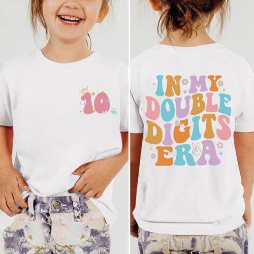 Image of Pairxily in My Double Digits Era Shirt for Girls 10th Cute 10 Year Old Girl Happy Birthday Shirts Gifts Short Sleeve Tops