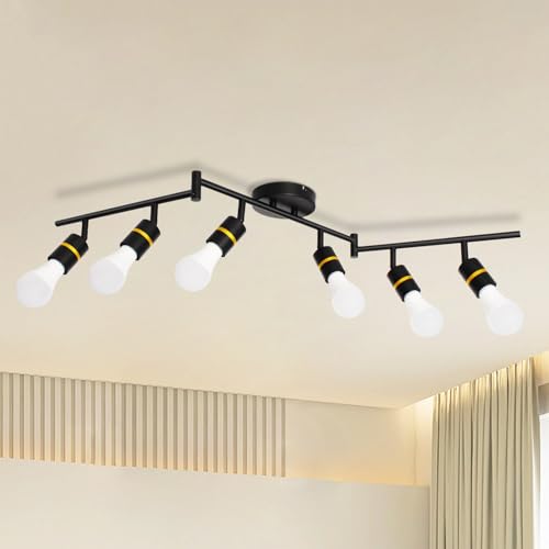 LED Track Lighting Fixtures, Rotatable Ceiling Light Kit, Flush Mount Matte Black Ceiling Spotlight, Track Lighting for Kitchen, Bedroom, Hallway, E26 Base, Bulbs Not Included (2-Light)