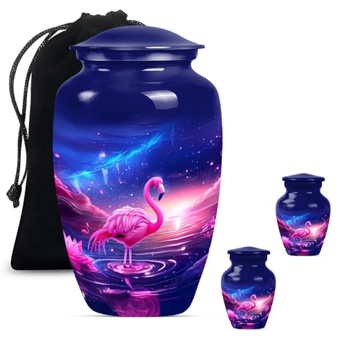 Flamingo urn, Companion Urns for 2 Adults, Mini Urns for Human Ashes, Large Urns for Human Ashes, Cremation Urns for Human Ashes, Urns for Ashes Adult Male(Size - 10inch 1Pcs, 3inch 2Pcs)