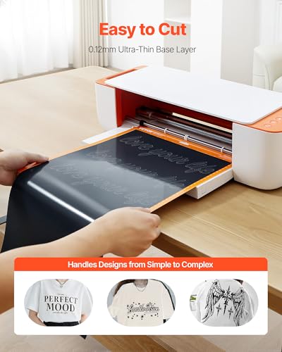 Image of VEVOR Heat Transfer Vinyl, 12 in x 25 ft, Glossy Black HTV Iron on Vinyl Roll, Easy to Cut and Weed, Strong Adhesion, Compatible with Cutting Machines, for Various Materials, T-Shirts, Pillows, Hats
