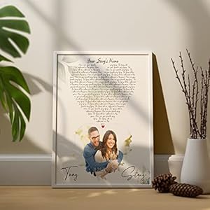SANTANNA Personalized Music Song Lyrics Canvas With Frame, Customized Music Wall Art For Him Husband, Sentimental Decor And Inspirational Gift, Valentines Day Gifts (Heart Love, Song & Anniversary) SANTANNA Personalized Music Song Lyrics Canvas With Frame Customized Music Wall Art For Him Husband Sentimental Decor And Inspirational Gift Valentines Day Gifts Heart Love Song Anniversary