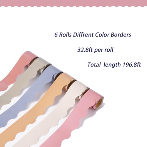6 Rolls Colorful Bulletin Board Borders, 196.8 ft Scalloped Borders Trim for Classroom, Bulletin Board, White Board, Cork Board (Advanced Grey A)