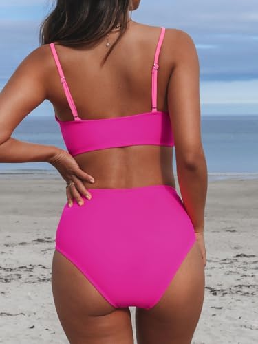 Image of CUPSHE Women's Bikini Sets Two Piece Swimsuit High Waisted V Neck Twist Front Adjustable Spaghetti Straps Bathing Suit