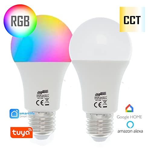 Jandei - Bombilla LED Inteligente, Control Wi-Fi, RGB + CCT Regulable, Compatible con App Tuya Smart, SmartLife, Amazon Alexa y Google Home. Bajo Consumo (A60 E27 9 W, 2 Uds) - imagen 6