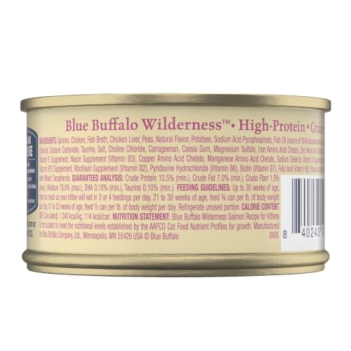 Image of Blue Buffalo Wilderness High Protein, Grain Free Wet Kitten Food, Salmon Pate, 3oz Cans, 4-Count Multipack