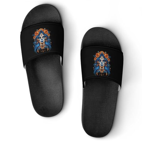 Dia De Los Muertos Women Non Slip Slides Sandals for Women Men Quick Drying Shower Shoes for Bathroom Pool Beach