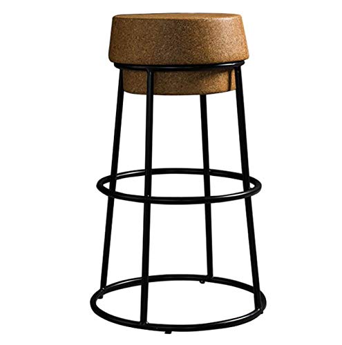 Taburete de la Barra de Hierro Forjado Barra de Silla Moderna Minimalista Silla de la Barra Inicio Taburete Alto cojín de Asiento de Madera, Marco Fuerte de Hierro, 330LBS Carga máxima