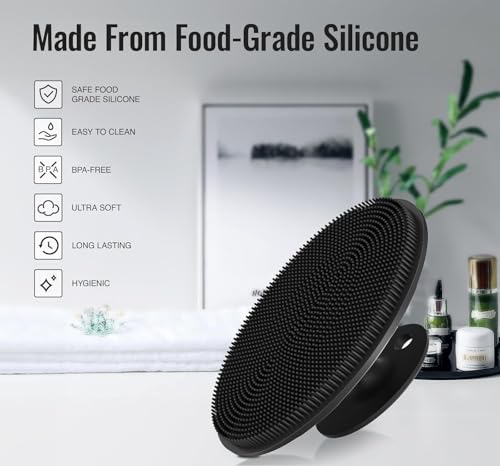 Image of VWMYQ Ultimate Silicone Body Scrubber - Exfoliating Bath Brush for Glowing Skin with Lather-Boosting Bristles & Ergonomic Grip - For Men & Women (Body Scrubber Black, Round)