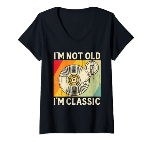 Womens I'm Not Old I'm Classic Vinyl Record Old Man Woman Birthday V-Neck T-Shirt
