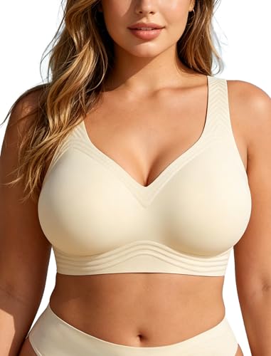 Upgraded Summer Jelly Bra -Wireless No Underwire Seamless Push Up Bralette Full Coverage T-Shirt Bra S-6XL Beige