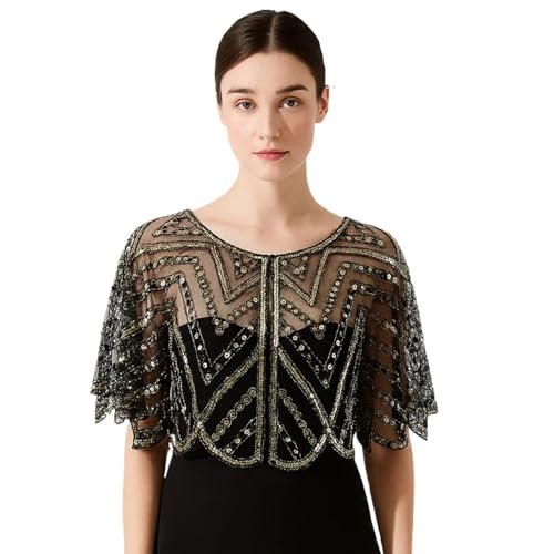 Vintage Lace Beaded Shawl, Women's 1920s Shawl Sequin Lace Beaded Flapper Wraps, for Evening Dresses and Wedding4