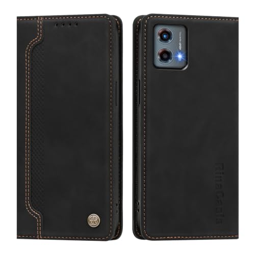 rongki Leather Case for Motorola Moto G (2023), Slim Fit Leather Folio Wallet Case with Magnetic Lock Card Holder Adjustable Kickstand Cover for Motorola Moto G (2023), Black