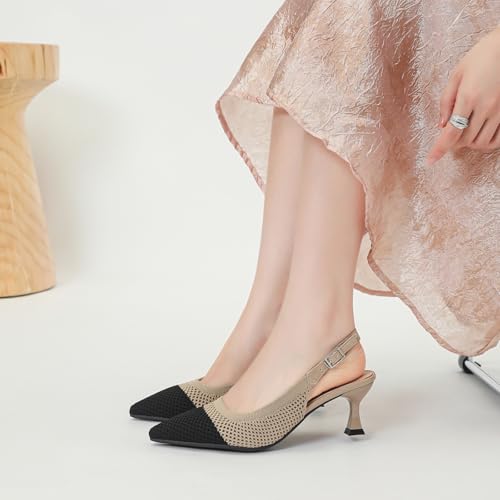 Womens Hollow Mesh Knitted Kitten Heels Slingback Work Pumps Comfortable Breathable Closed Pointed Toe Stylish Dressy Party Formal Shoes3