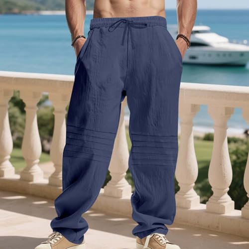 Pleated Straight Leg Basic Long Leg Pants for Mens Summer Fall Linen Loose Fit Pants Man 2025 Y2K2